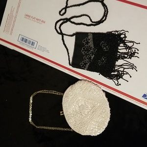 Vintage Hand Made Beaded Purses White And Black Like New!!